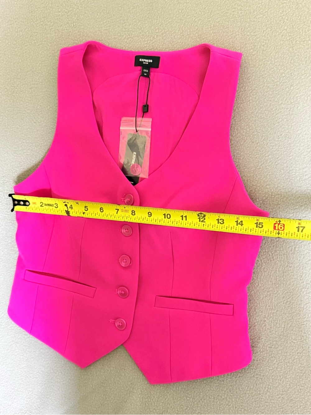 Express Vibrant Fuchsia Button Front Vest - Picture 7 of 8